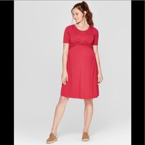 Isabel Maternity Pink Pulia Rose Ruched Front T-Shirt Short Sleeve Dress Size XS